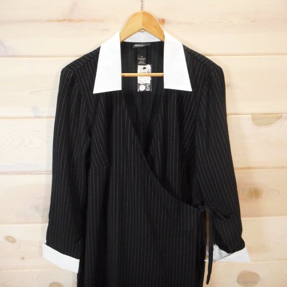 NWT Lane Bryant Wrap Shirt Dress Black with Contrast White Collar Womens Size 18 - Picture 2 of 10